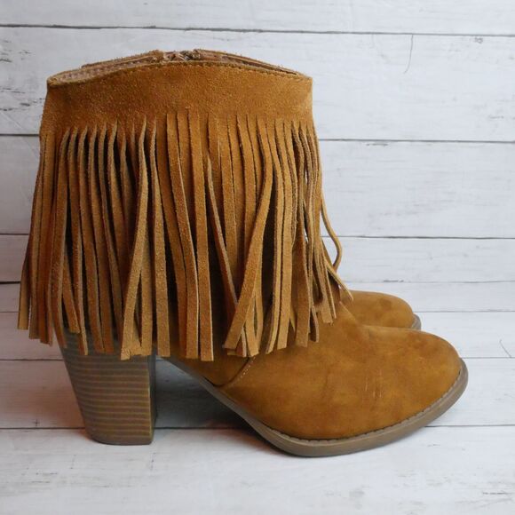 Mossimo Supply Co Womens Size 9 Brown Suede Fringe Side Zip Bootie - Picture 3 of 12